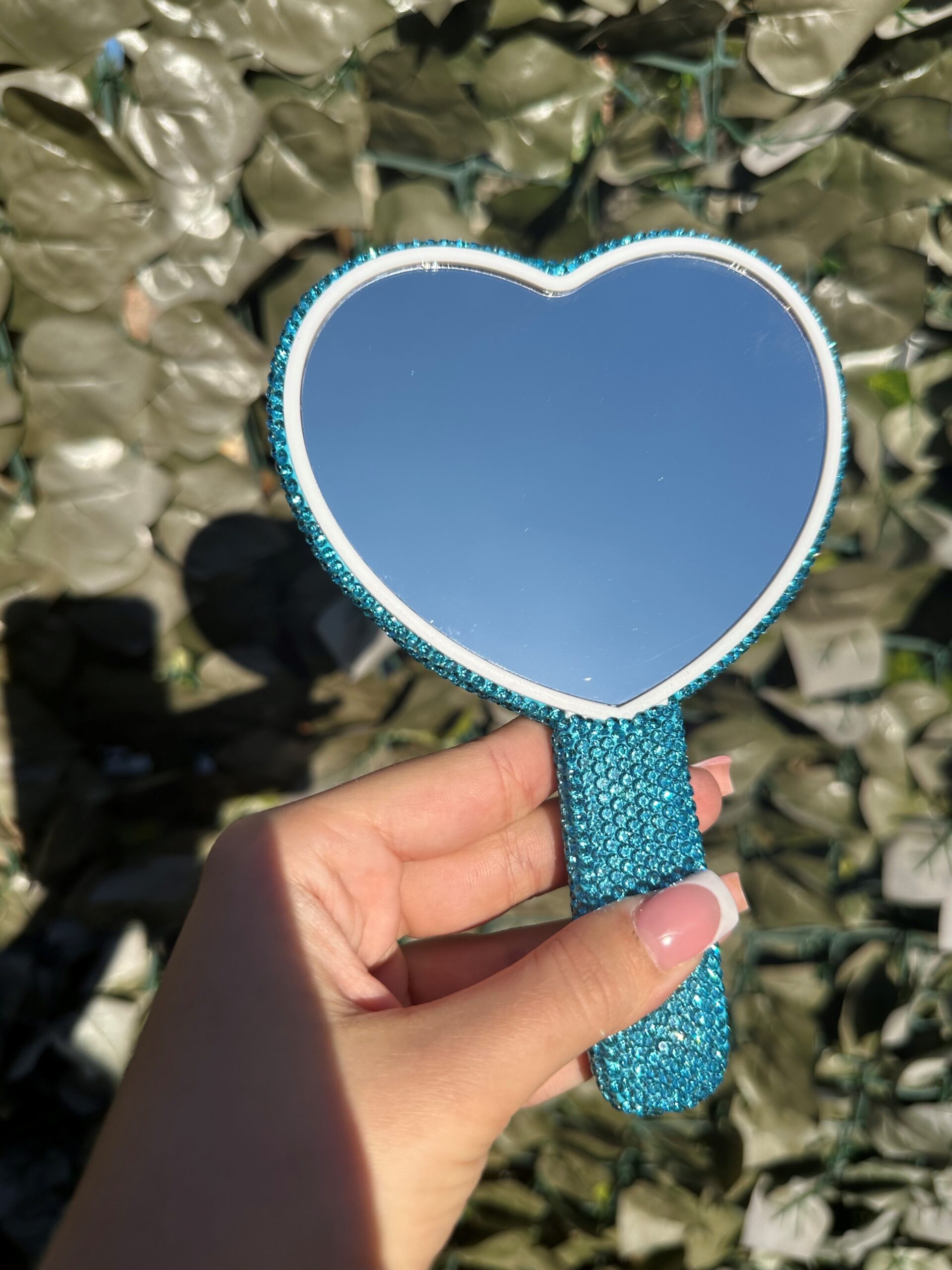 Blue Diamante Heart Shape Mirror